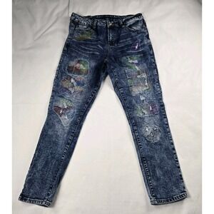 Rue 21 Premium Denim Men's Skinny Supreme Flex Jeans Colorful Stitching 34 x 30